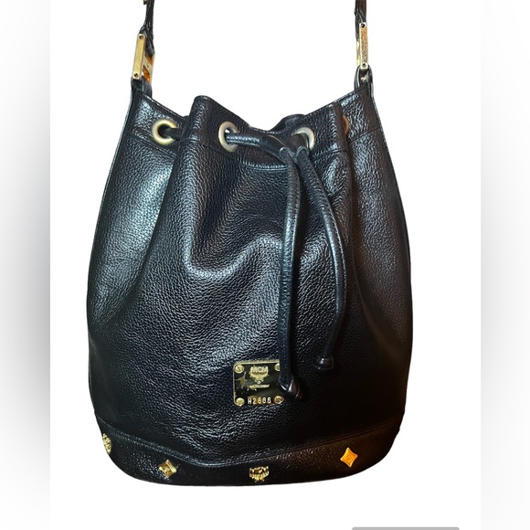 MCM Black leather bucket bag handbag preloved